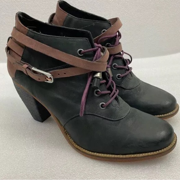 J Shoes Anthropologie Black Ankle Wrap Around Carson Mauve Leather Boots 8.5 - Picture 4 of 13